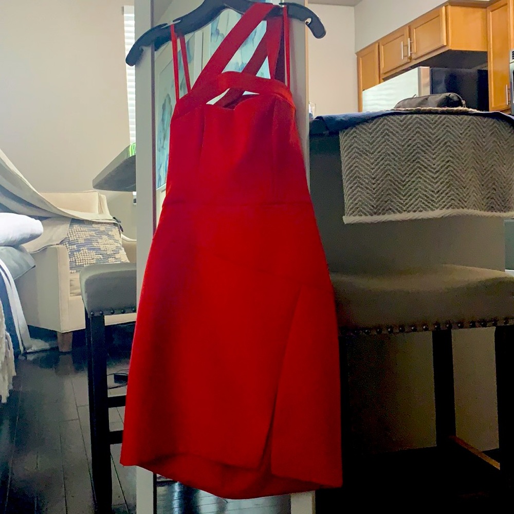 Vibrant red of the shoulder mini dress